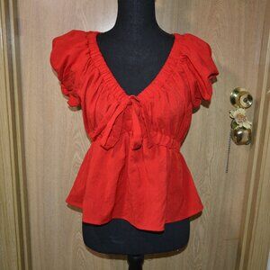 Sienna Sky Bold Red Puff Sleeve Flirty Summer Spring Romance Peplum Vacation Top